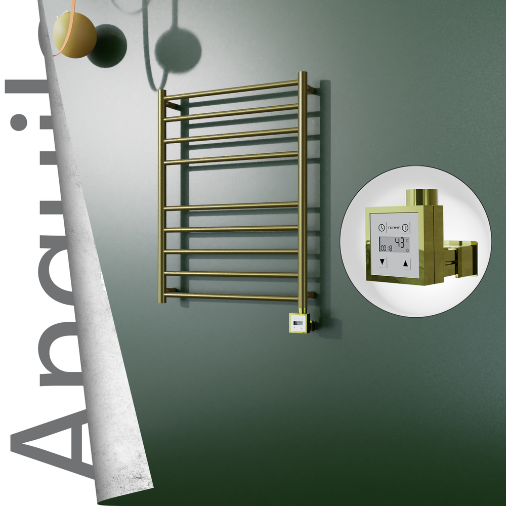 Angulia Electric Stainless Steel Towel Rail 600x790 Satin Gold (KTX3 Thermostat) 200W - 1