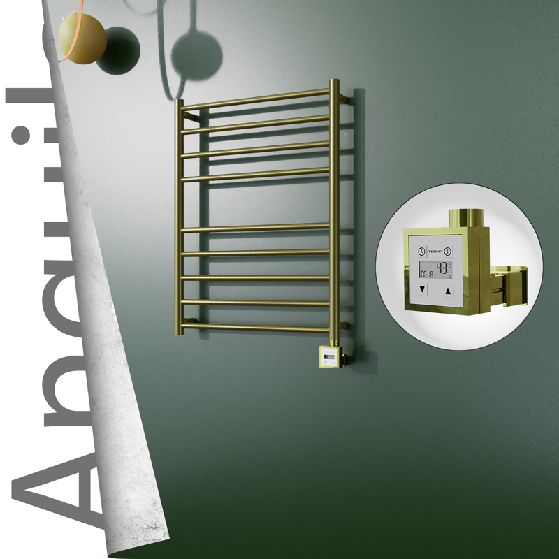 Angulia Electric Stainless Steel Towel Rail 600x790 Satin Gold (KTX3 Thermostat) 200W 