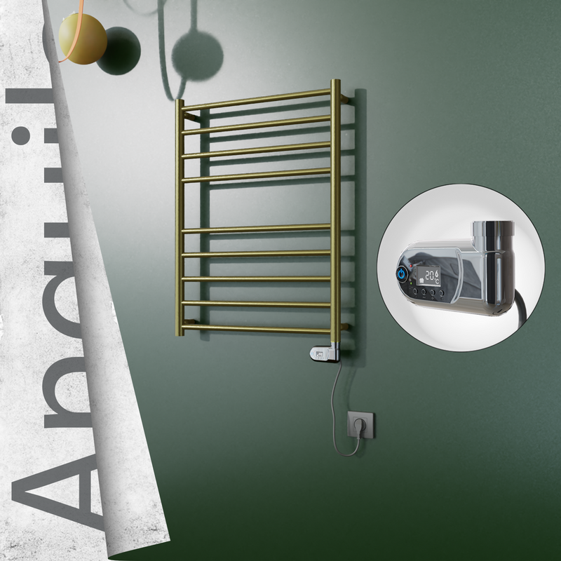 Angulia Electric Stainless Steel Towel Rail 600x790 Satin Gold (Thesis Thermostat) 200W 