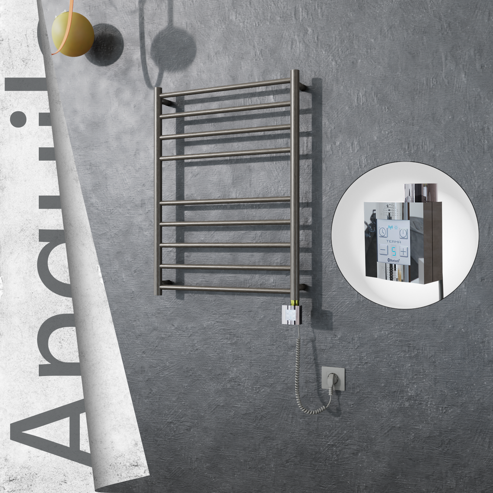 Angulia Electric Stainless Steel Towel Rail 600x790 Satin Polished (KTX4 Thermostat) 200W Spiral Cable - 1