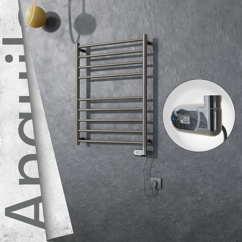 Angulia Electric Stainless Steel Towel Rail 600x790 Satin Polished (Thesis Thermostat) 200W 