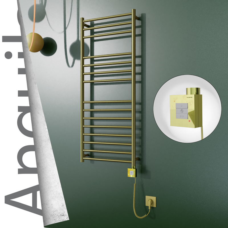 Angulia Elektrikli Paslanmaz Çelik Havlupan 500x1210 Satine Altın (KTX1 Termostat) 200W Spiral Kablolu 