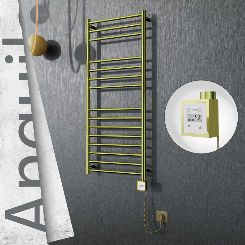 Angulia Elektrikli Paslanmaz Çelik Havlupan 500x1210 Satine Altın (KTX3 Termostat) 200W Spiral Kablolu 