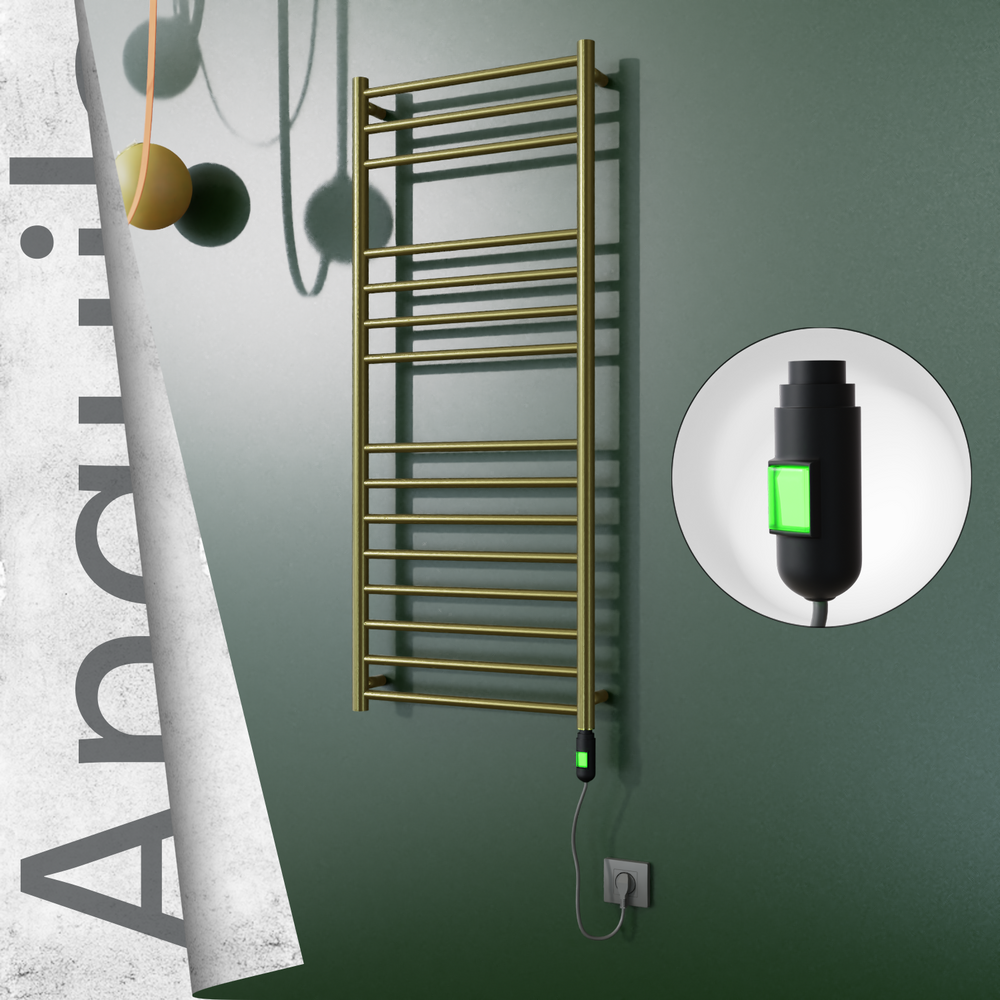 Angulia Elektrikli Paslanmaz Çelik Havlupan 500x1210 Satine Altın (On/Off Düğmeli) 200W - 1