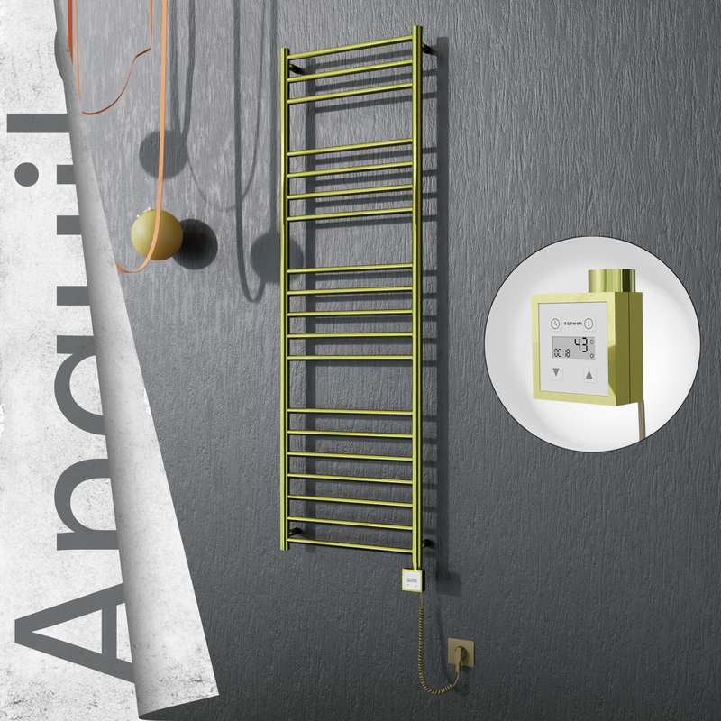Angulia Elektrikli Paslanmaz Çelik Havlupan 500x1630 Satine Altın (KTX3 Termostat) 300W Spiral Kablolu