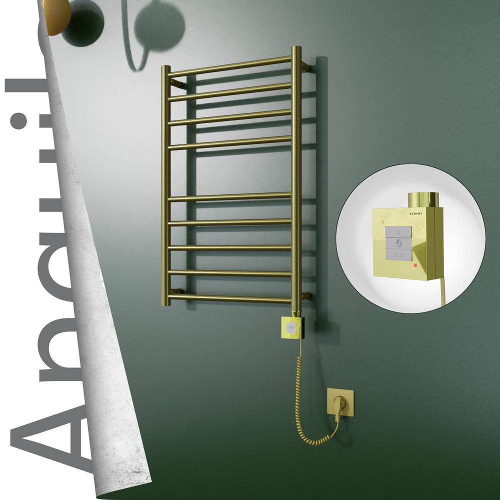 Angulia Elektrikli Paslanmaz Çelik Havlupan 500x790 Satine Altın (KTX1 Termostat) 200W Spiral Kablolu - 1