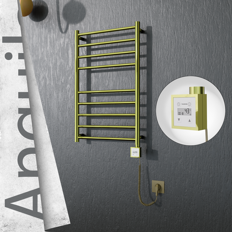 Angulia Elektrikli Paslanmaz Çelik Havlupan 500x790 Satine Altın (KTX3 Termostat) 200W Spiral Kablolu 