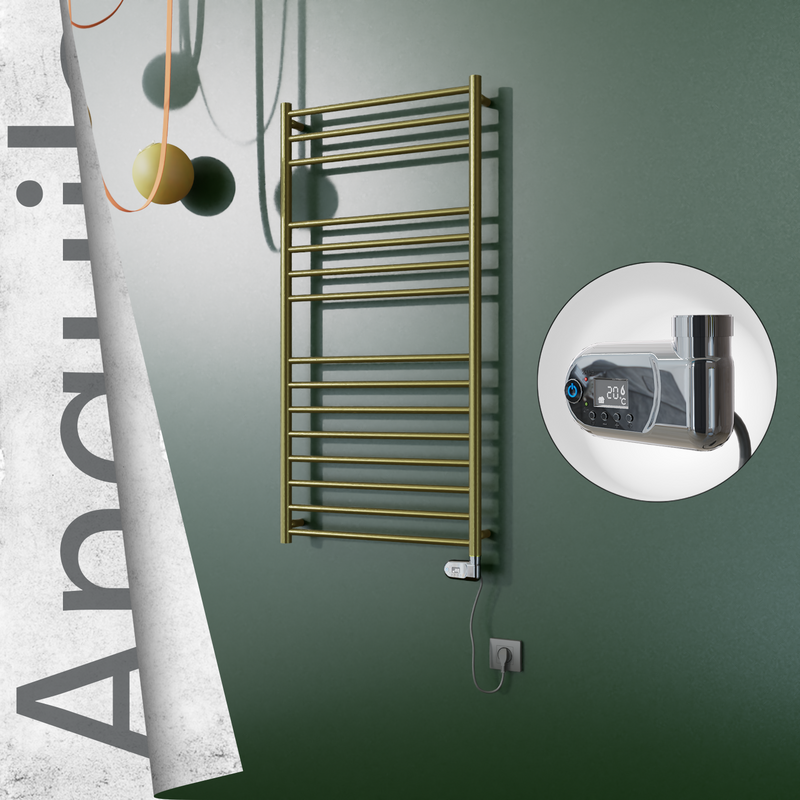 Angulia Elektrikli Paslanmaz Çelik Havlupan 600x1210 Satine Altın (Thesis Termostat) 300W