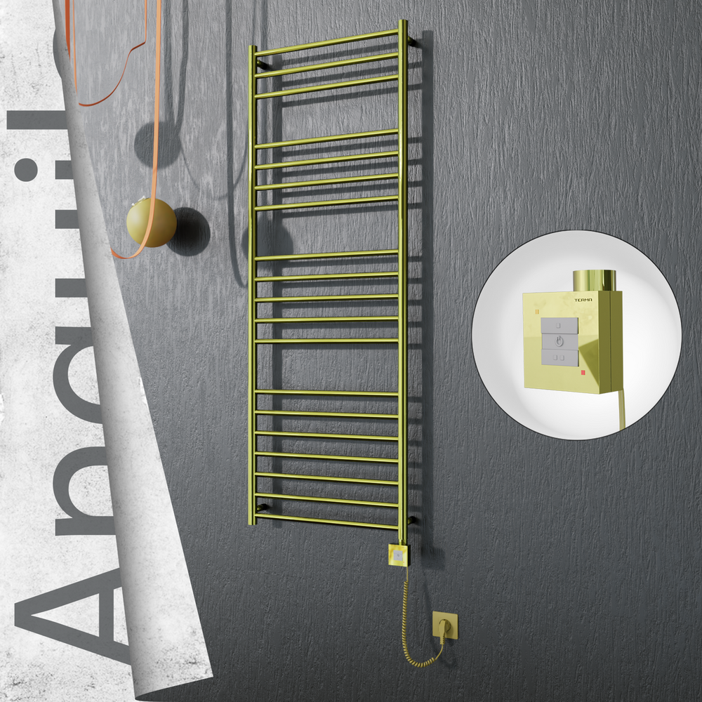 Angulia Elektrikli Paslanmaz Çelik Havlupan 600x1630 Altın (KTX1 Termostat) 300W Spiral Kablolu - 1