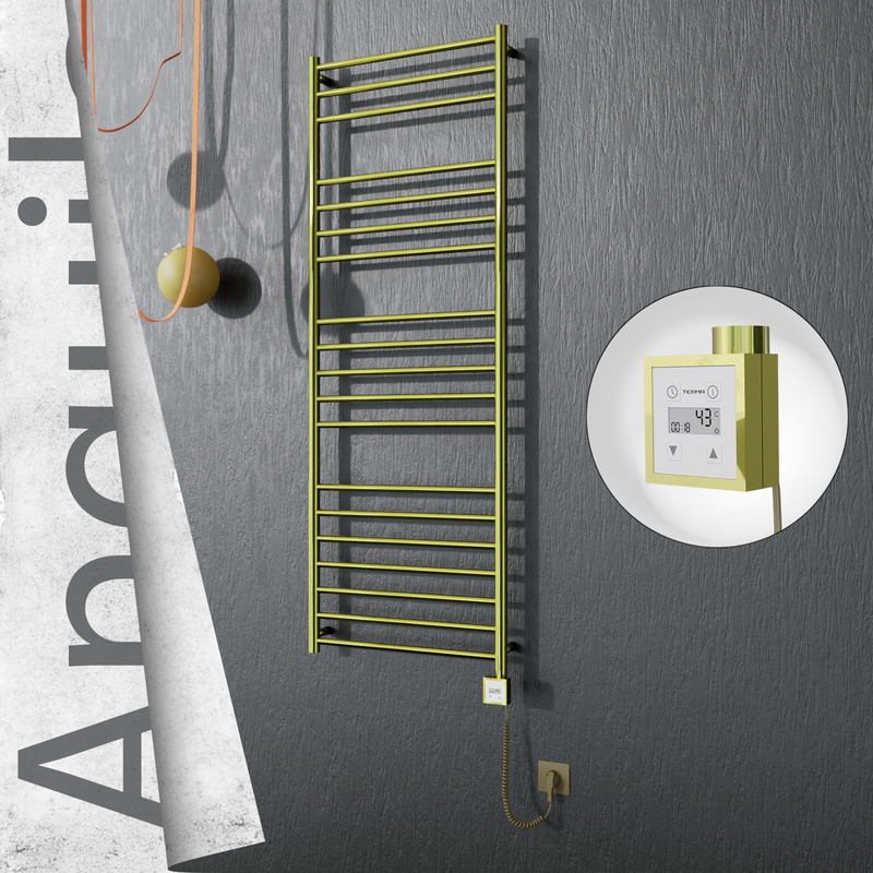 Angulia Elektrikli Paslanmaz Çelik Havlupan 600x1630 Satine Altın (KTX3 Termostat) 300W Spiral Kablolu