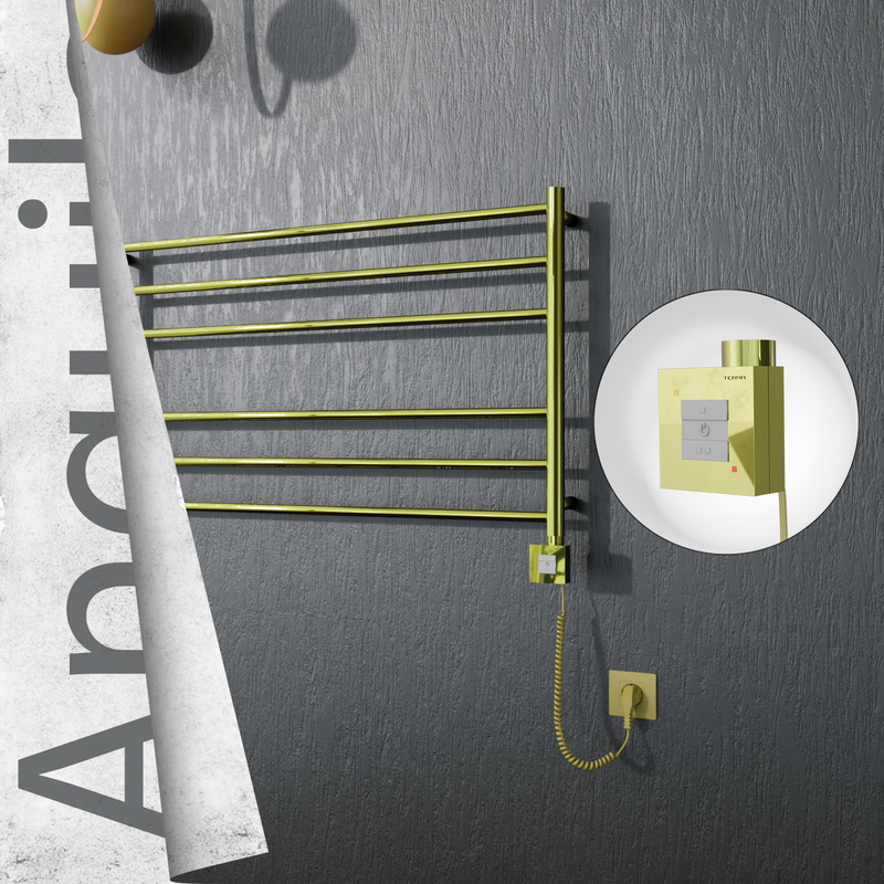 Angulia Sèche-serviettes Électrique en Inox 1000x590 Doré (KTX1 Thermostat) 200W Câble Spiralé 