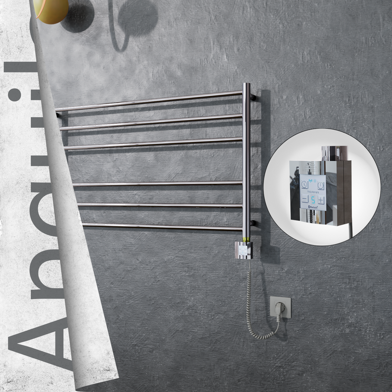 Angulia Sèche-serviettes Électrique en Inox 1000x590 Poli Miroir (KTX4 Thermostat) 200W Câble Spiralé 