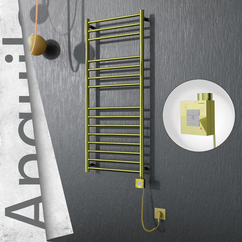 Angulia Sèche-serviettes Électrique en Inox 500x1210 Doré (KTX1 Thermostat) 200W Câble Spiralé 