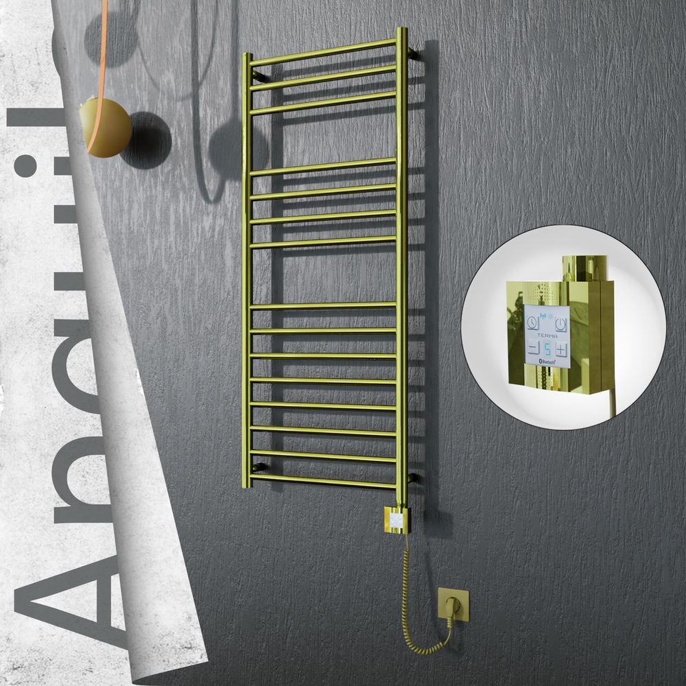Angulia Sèche-serviettes Électrique en Inox 500x1210 Doré (KTX4 Thermostat) 200W Câble Spiralé - 1