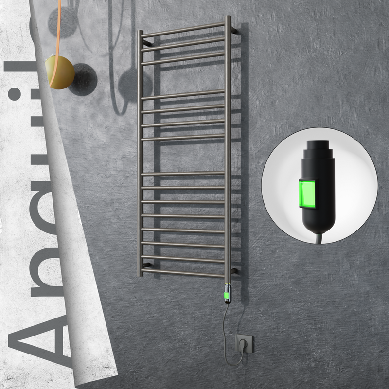Angulia Sèche-serviettes Électrique en Inox 500x1210 Poli Satiné (Interrupteur Marche/Arrêt) 200W 