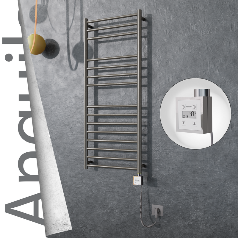 Angulia Sèche-serviettes Électrique en Inox 500x1210 Poli Satiné (KTX3 Thermostat) 200W Câble Spiralé 