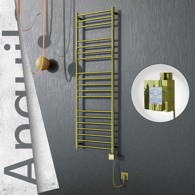 Angulia Sèche-serviettes Électrique en Inox 500x1630 Doré (KTX4 Thermostat) 300W Câble Spiralé 