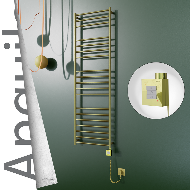 Angulia Sèche-serviettes Électrique en Inox 500x1630 Doré Satiné (KTX1 Thermostat) 300W Câble Spiralé 
