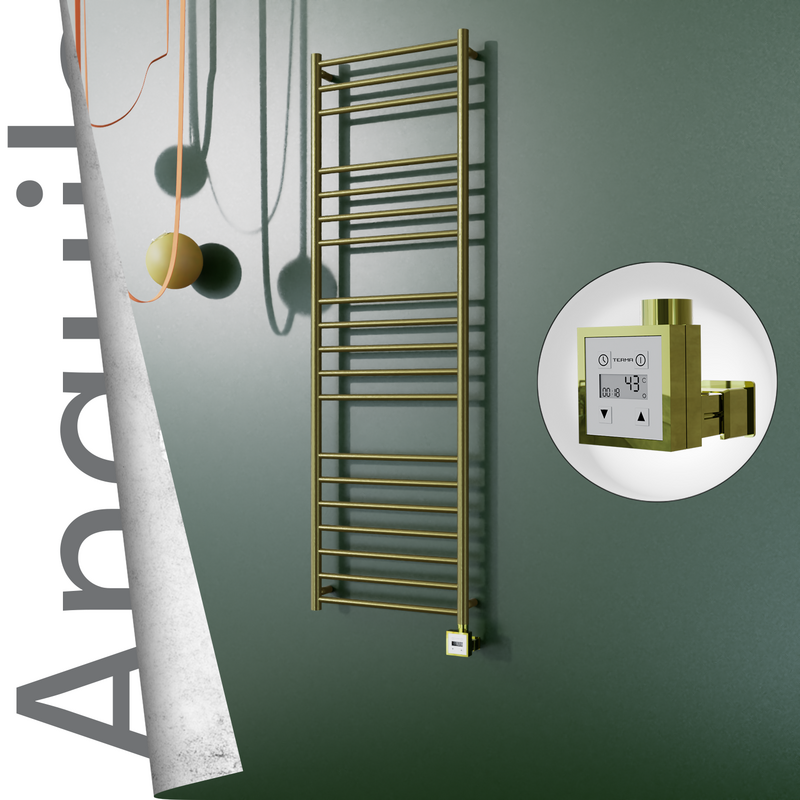 Angulia Sèche-serviettes Électrique en Inox 500x1630 Doré Satiné (KTX3 Thermostat) 300W 