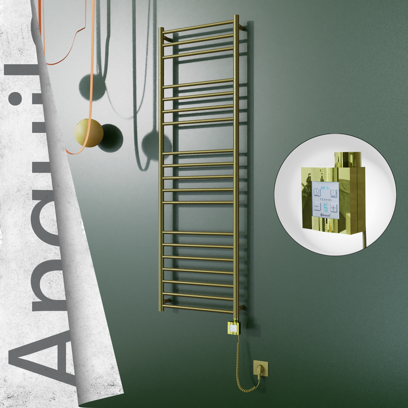 Angulia Sèche-serviettes Électrique en Inox 500x1630 Doré Satiné (KTX4 Thermostat) 300W Câble Spiralé 