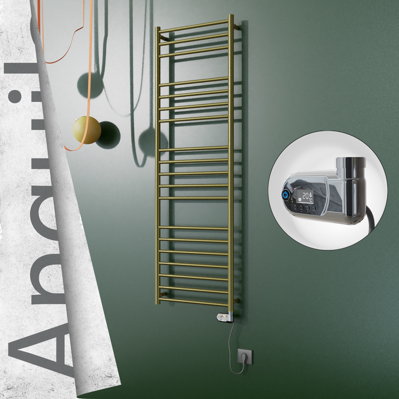 Angulia Sèche-serviettes Électrique en Inox 500x1630 Doré Satiné (Thesis Thermostat) 300W 