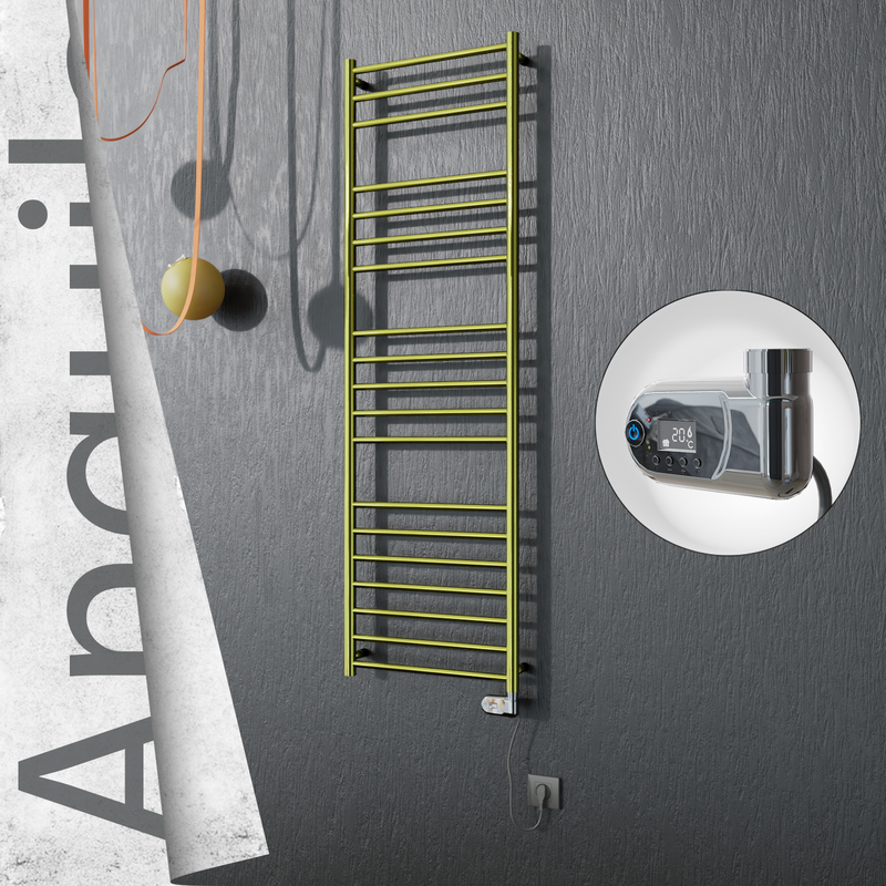 Angulia Sèche-serviettes Électrique en Inox 500x1630 Doré (Thesis Thermostat) 300W 