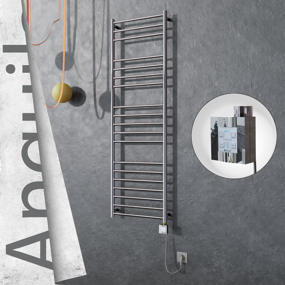 Angulia Sèche-serviettes Électrique en Inox 500x1630 Poli Miroir (KTX4 Thermostat) 300W Câble Spiralé - 1