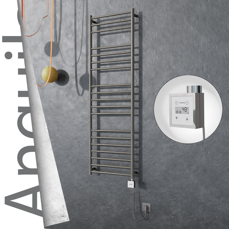 Angulia Sèche-serviettes Électrique en Inox 500x1630 Poli Satiné (KTX3 Thermostat) 300W Câble Spiralé 