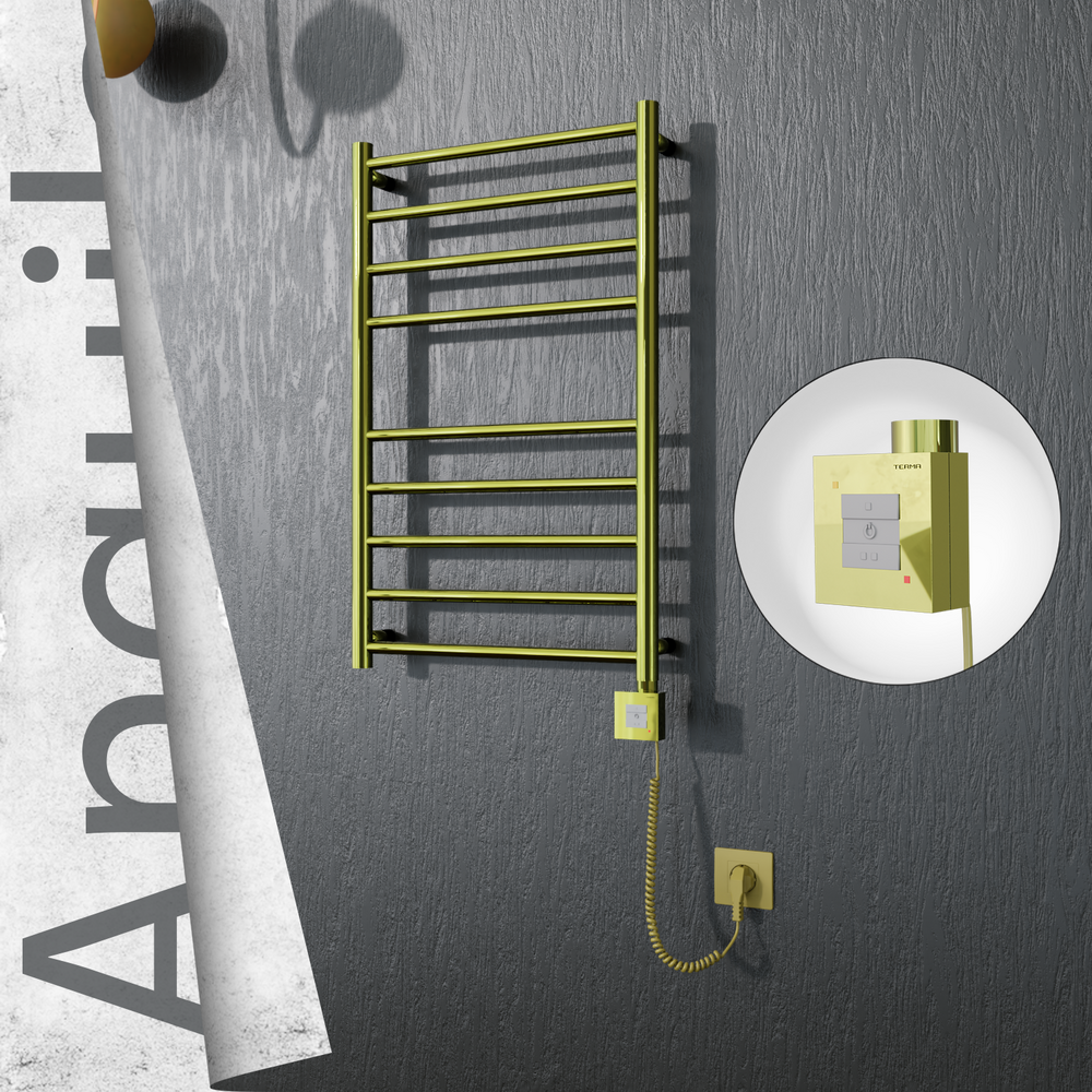 Angulia Sèche-serviettes Électrique en Inox 500x790 Doré (KTX1 Thermostat) 200W Câble Spiralé - 1
