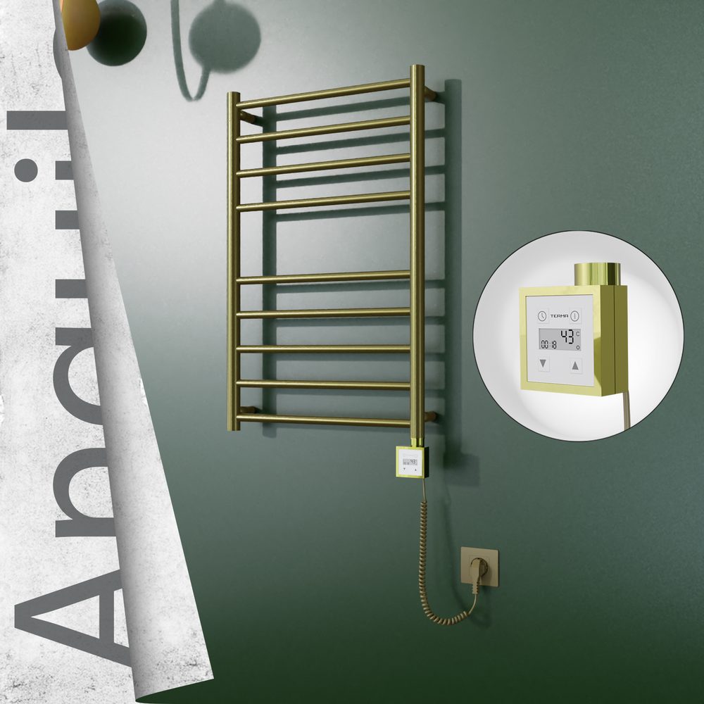 Angulia Sèche-serviettes Électrique en Inox 500x790 Doré (KTX3 Thermostat) 200W Câble Spiralé - 1
