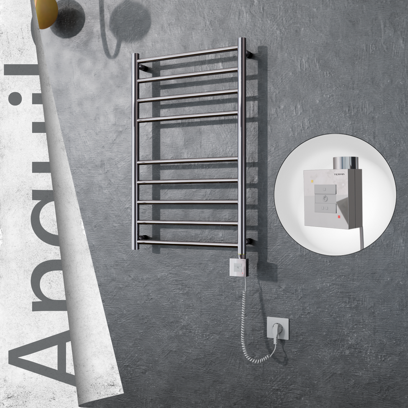 Angulia Sèche-serviettes Électrique en Inox 500x790 Poli Miroir (KTX1 Thermostat) 200W Câble Spiralé 