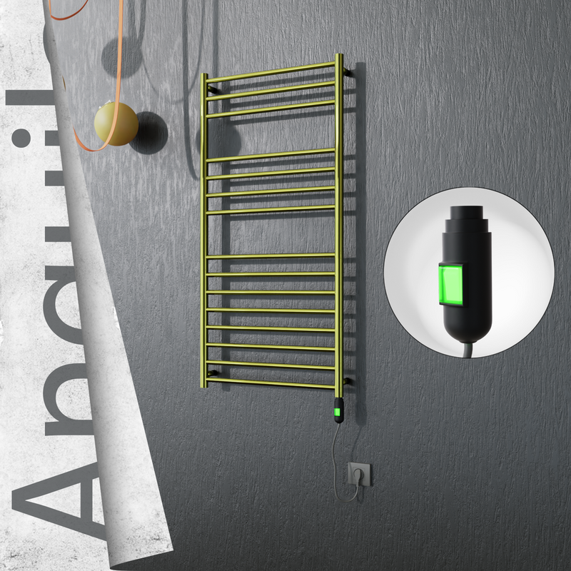 Angulia Sèche-serviettes Électrique en Inox 600x1210 Doré (Interrupteur Marche/Arrêt) 300W 