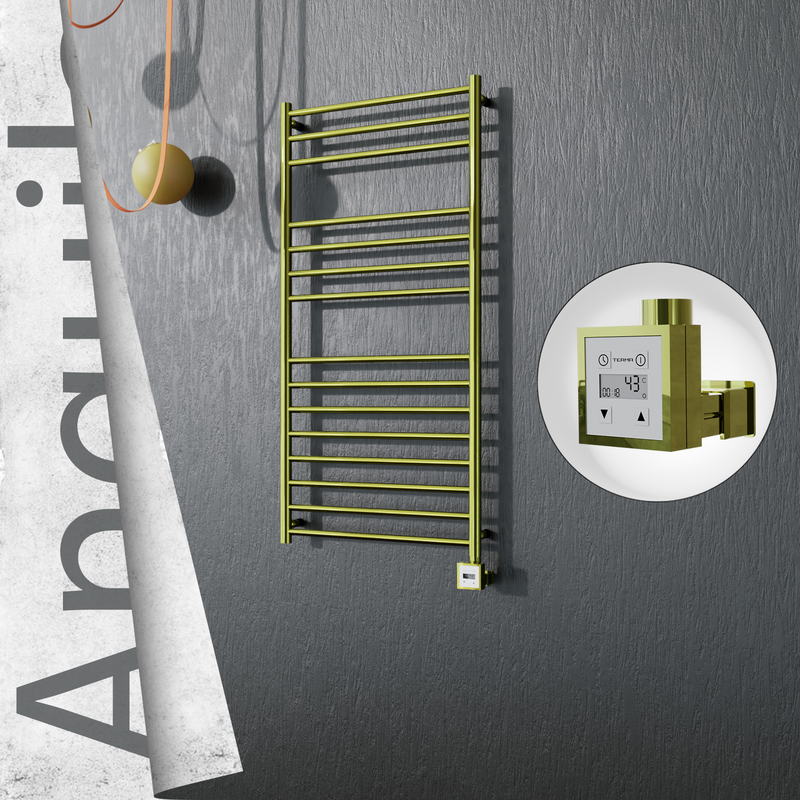 Angulia Sèche-serviettes Électrique en Inox 600x1210 Doré (KTX3 Thermostat) 300W 