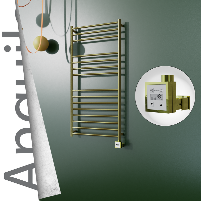 Angulia Sèche-serviettes Électrique en Inox 600x1210 Doré Satiné (KTX3 Thermostat) 300W 