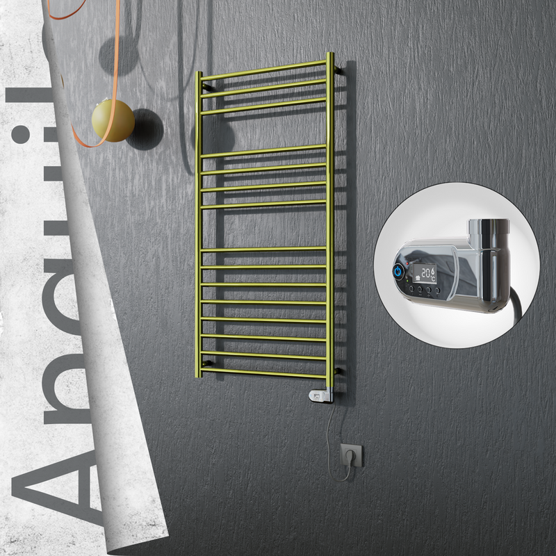 Angulia Sèche-serviettes Électrique en Inox 600x1210 Doré (Thesis Thermostat) 300W 