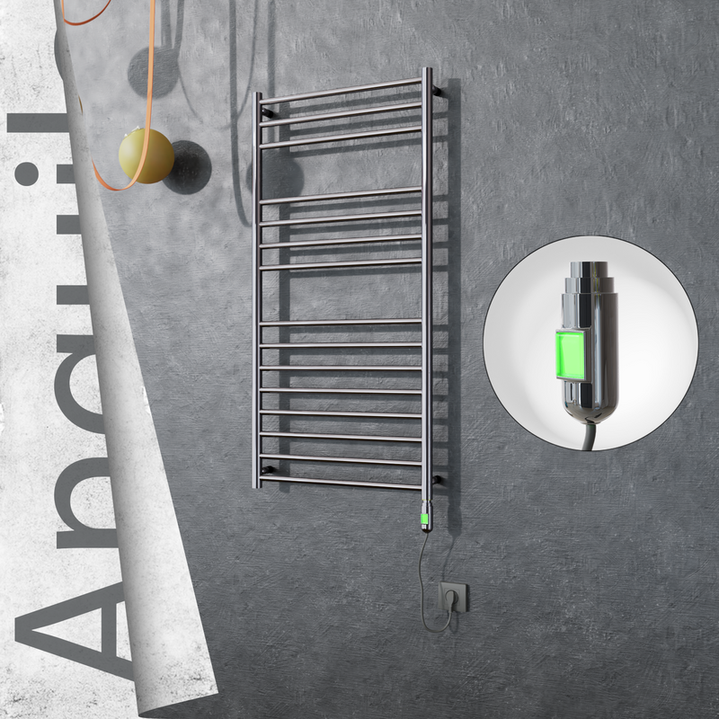 Angulia Sèche-serviettes Électrique en Inox 600x1210 Poli Miroir (Interrupteur Marche/Arrêt) 300W 