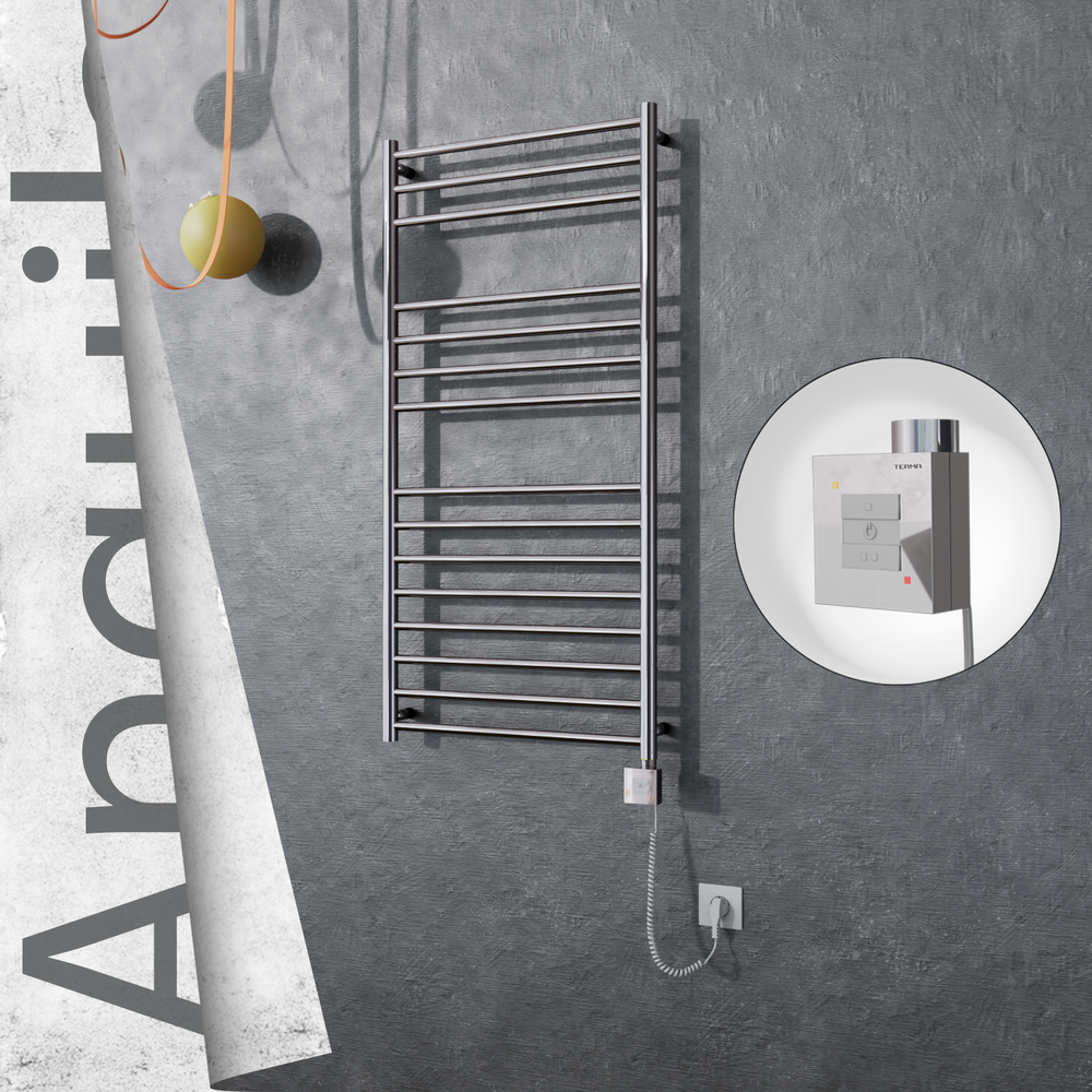 Angulia Sèche-serviettes Électrique en Inox 600x1210 Poli Miroir (KTX1 Thermostat) 300W Câble Spiralé - 1