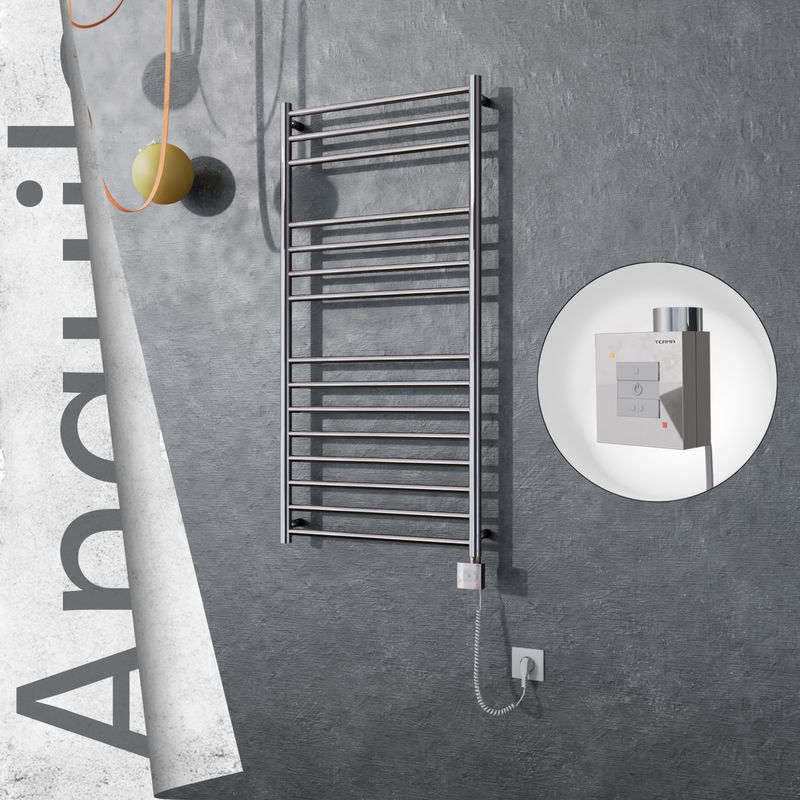 Angulia Sèche-serviettes Électrique en Inox 600x1210 Poli Miroir (KTX1 Thermostat) 300W Câble Spiralé 