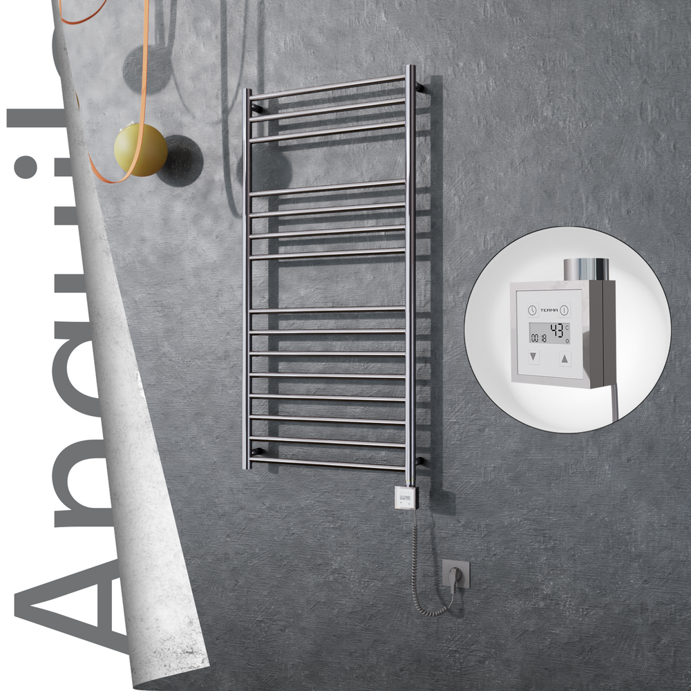 Angulia Sèche-serviettes Électrique en Inox 600x1210 Poli Miroir (KTX3 Thermostat) 300W Câble Spiralé - 1