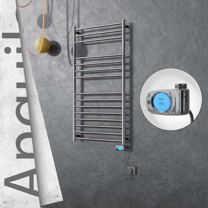 Angulia Sèche-serviettes Électrique en Inox 600x1210 Poli Miroir (Musa Thermostat) 300W 