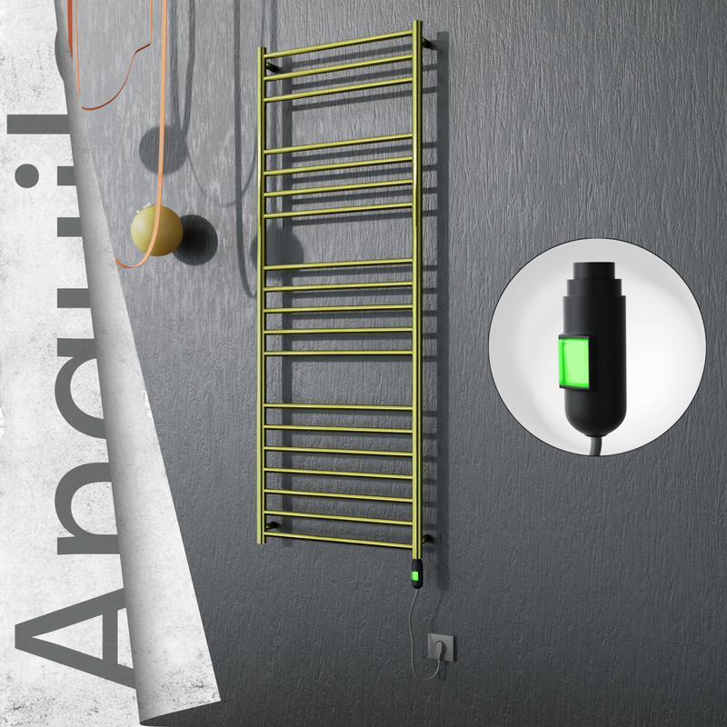 Angulia Sèche-serviettes Électrique en Inox 600x1630 Doré (Interrupteur Marche/Arrêt) 300W 