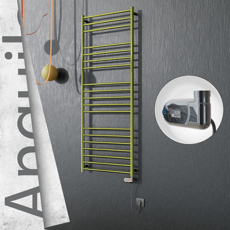 Angulia Sèche-serviettes Électrique en Inox 600x1630 Doré (Thesis Thermostat) 300W 