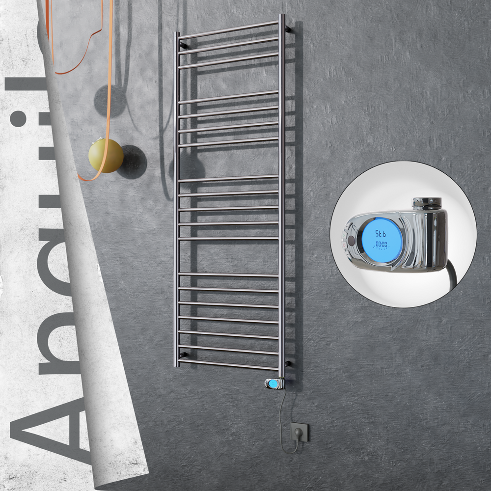 Angulia Sèche-serviettes Électrique en Inox 600x1630 Poli Miroir (Musa Thermostat) 300W - 1