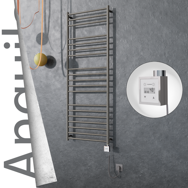 Angulia Sèche-serviettes Électrique en Inox 600x1630 Poli Satiné (KTX3 Thermostat) 300W Câble Spiralé 
