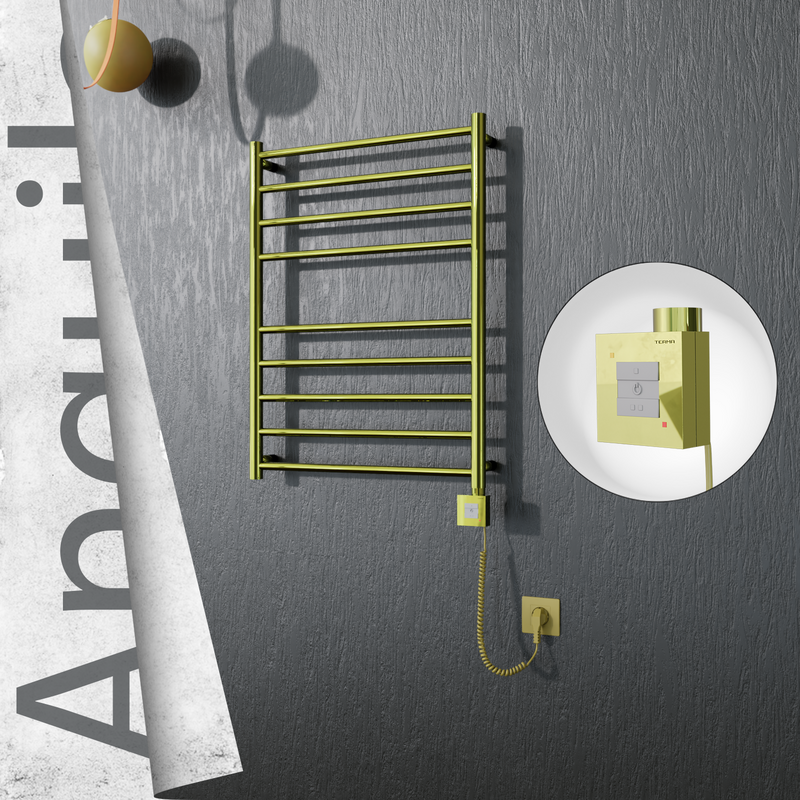 Angulia Sèche-serviettes Électrique en Inox 600x790 Doré (KTX1 Thermostat) 200W Câble Spiralé 