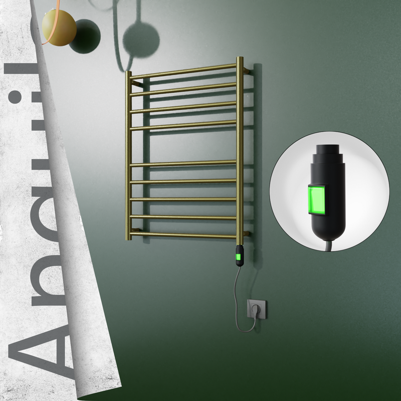 Angulia Sèche-serviettes Électrique en Inox 600x790 Doré Satiné (Interrupteur Marche/Arrêt) 200W 