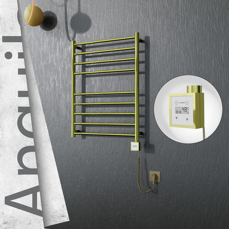 Angulia Sèche-serviettes Électrique en Inox 600x790 Doré Satiné (KTX3 Thermostat) 200W Câble Spiralé 