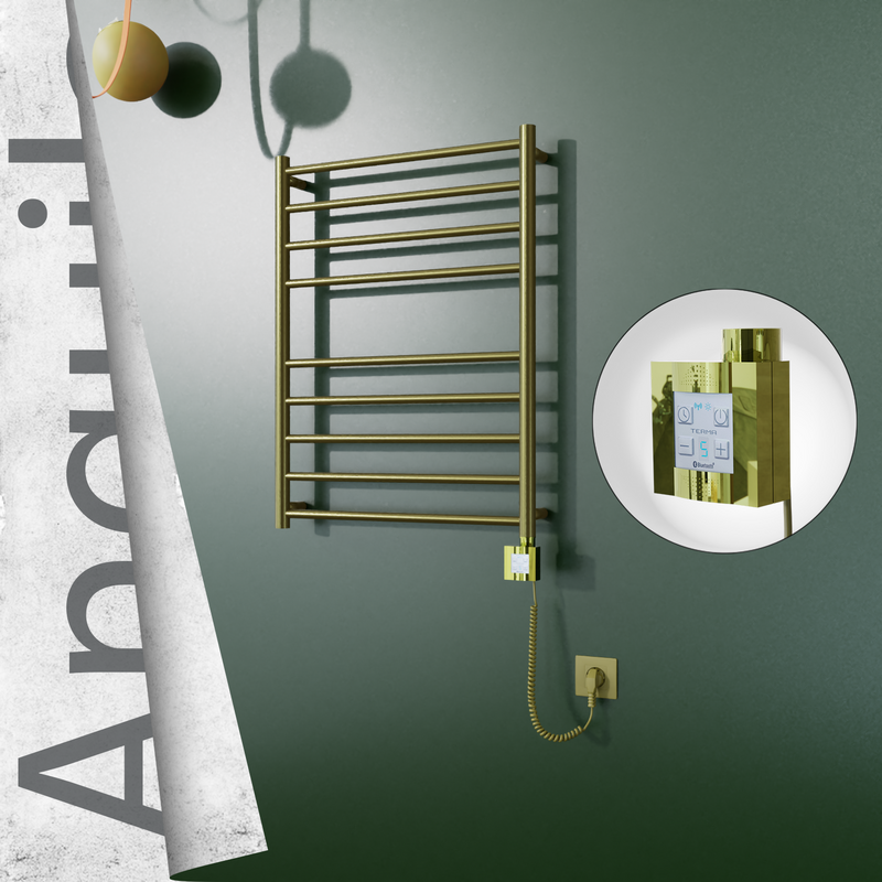 Angulia Sèche-serviettes Électrique en Inox 600x790 Doré Satiné (KTX4 Thermostat) 200W Câble Spiralé 