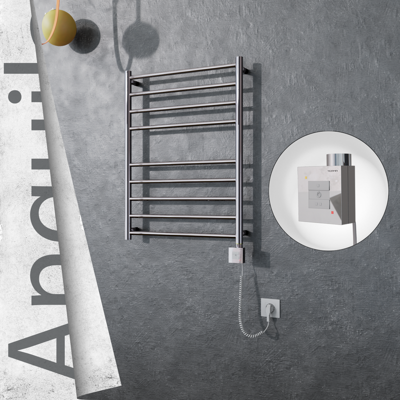 Angulia Sèche-serviettes Électrique en Inox 600x790 Poli Miroir (KTX1 Thermostat) 200W Câble Spiralé 