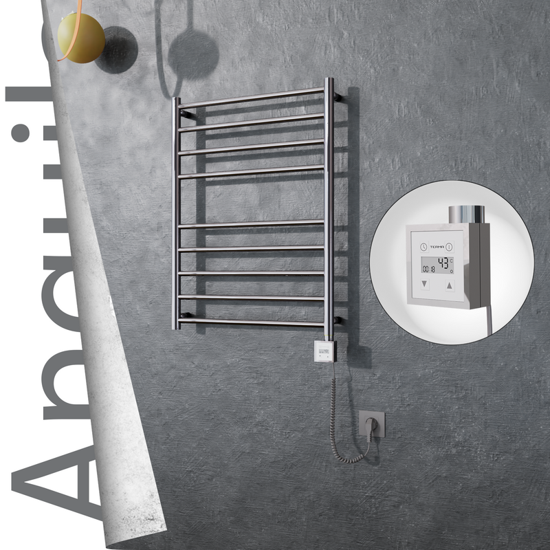 Angulia Sèche-serviettes Électrique en Inox 600x790 Poli Miroir (KTX3 Thermostat) 200W Câble Spiralé 